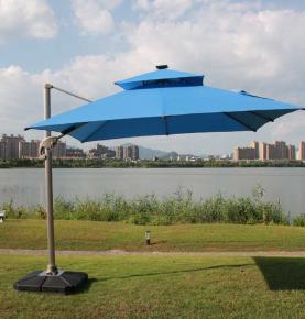 3M*3M Big Size Foldable Double Top 360 Degree Adjustable Turning Parasol Patio Umbrella With Solar Led Light UMB-045